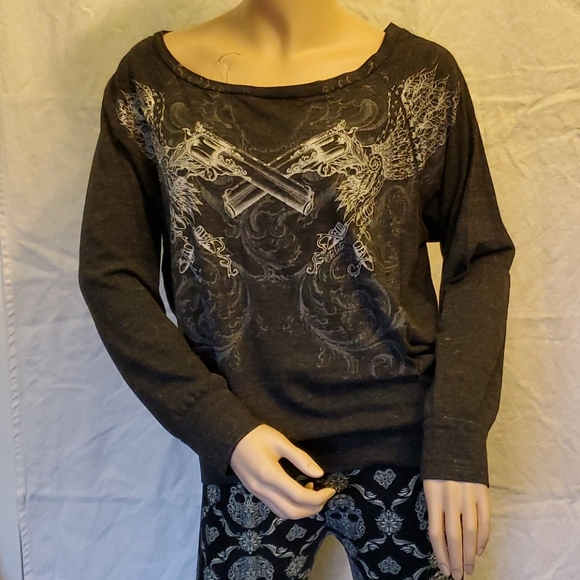 Tops - Long Sleeve Top with Pistol Print